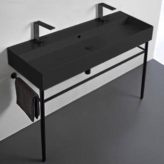 Console Bathroom Sink Black Trough Double Console Sink, 48